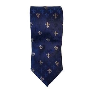 Tucci Firenze 100% Silk Men's Neck Tie Blue Gold Fleur De Lis Pattern 60.5"